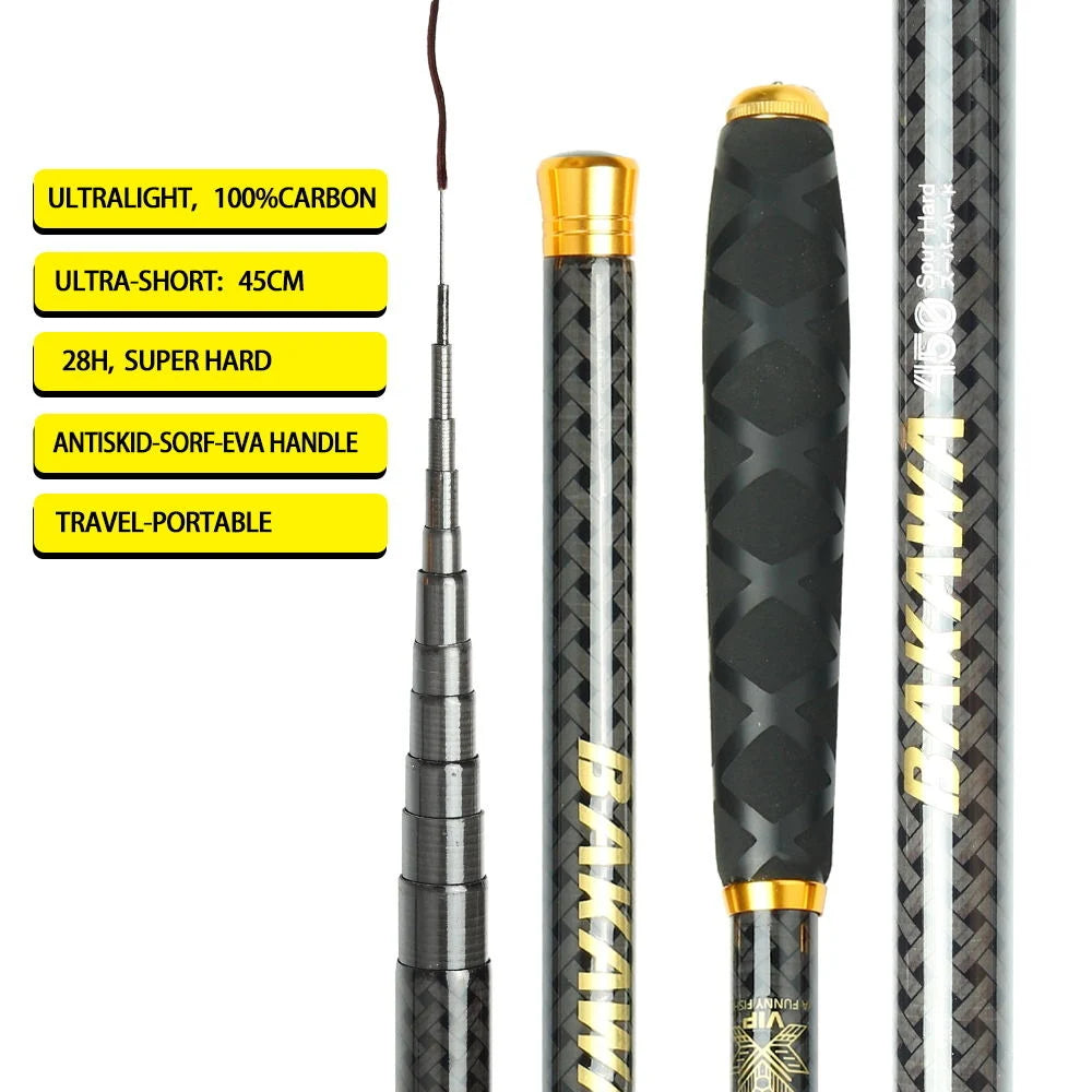 BAKAWA Telescopic Stream Fishing Rod Carp Feeder Carbon Fiber Hard Pesca 3.6M 4.5M 5.4M 6.3M 7.2M Freshwater Mini Travel Feeder