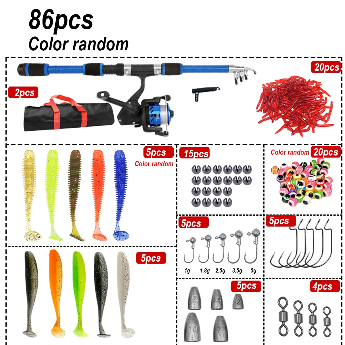 91/86Pcs Beginner Fishing Combo 1.8m - Kids Telescopic Rod, Reel & Accessories for Outdoor Lake & Pond Fishing