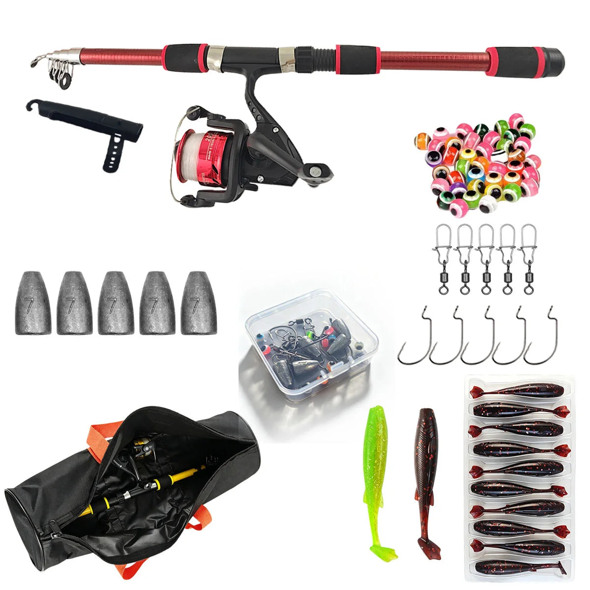 1.8m Telescopic Fishing Rod Set, Portable Carp Spinning Fishing Rod, Includes Spinning Reel, Fishing Bait, Hooks,Fishing Rod Kit