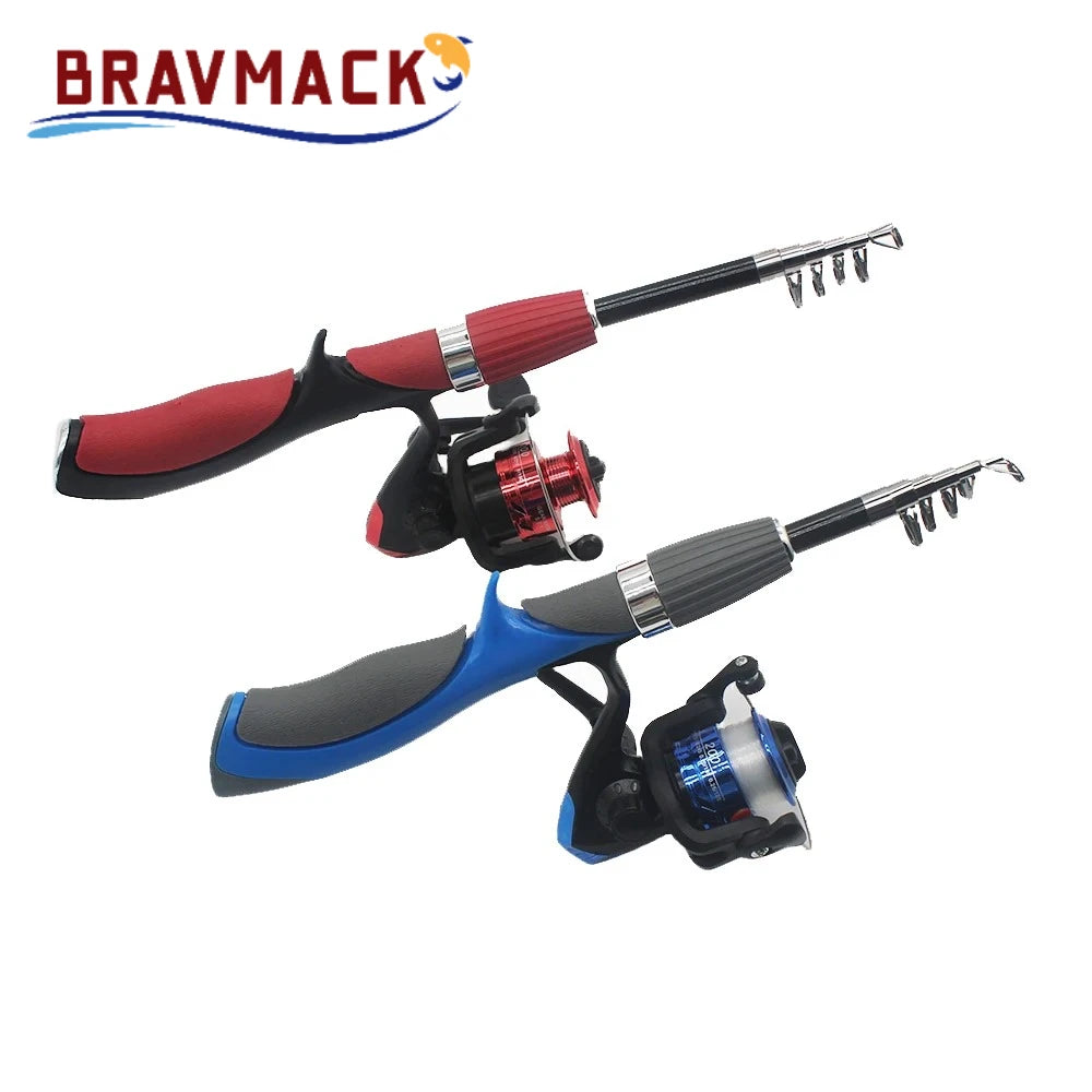 2Pcs Kids Telescopic Fishing Rod Set Portable Child Pole With Spinning Reel Lures Hooks Tackle Kit For Freshwater Saltwater