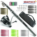 BRAVMACK Carbon Fiber Telescopic Fishing Rod Combo 82.68" Includes Reel Lures Hooks Dual Layer Tackle Bag Fishing Gear
