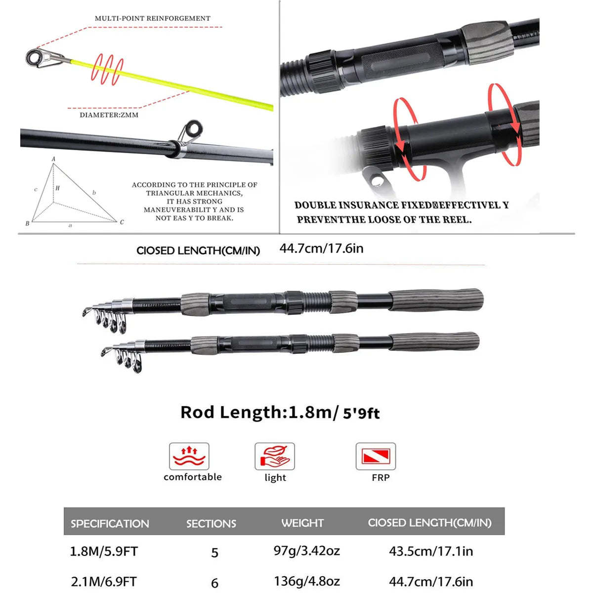 Telescopic Spinning Fishing Rod Reel Combo with Frog Lures Hard Baits Storage Bag Portable Beginner Outdoor Fishing Tackle Kit