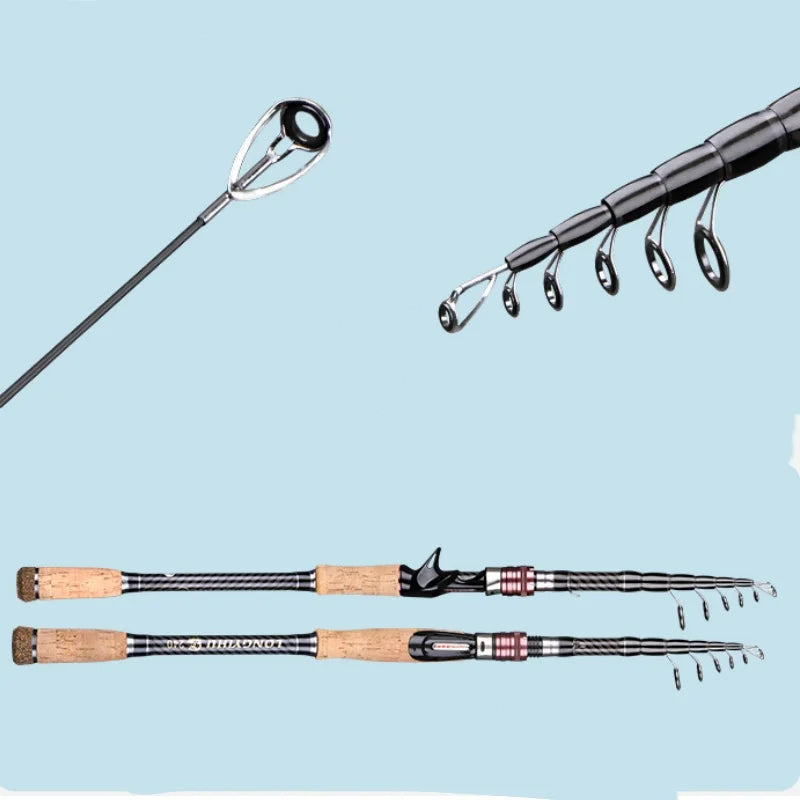High Quality Carbon Fiber Spinning Fishing Rods Telescopic Mini Pole 3M 2.7M 2.4M 2.1M 1.8M Fish Gear Tackle