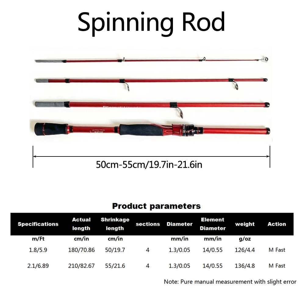 Casting Spinning Fishing Rods 1.8M 2.1M 4 Section UltraLight Travel Portable Lure Feeder Pole Pesca EVA Handle Tackle
