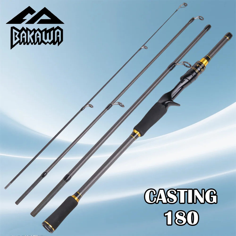 BAKAWA Black Cool Texture Spinning Fishing Rod 1.9/2.1M 4-Section Portable Travel Rod Fishing Casting Medium Ultralight Lure Rod