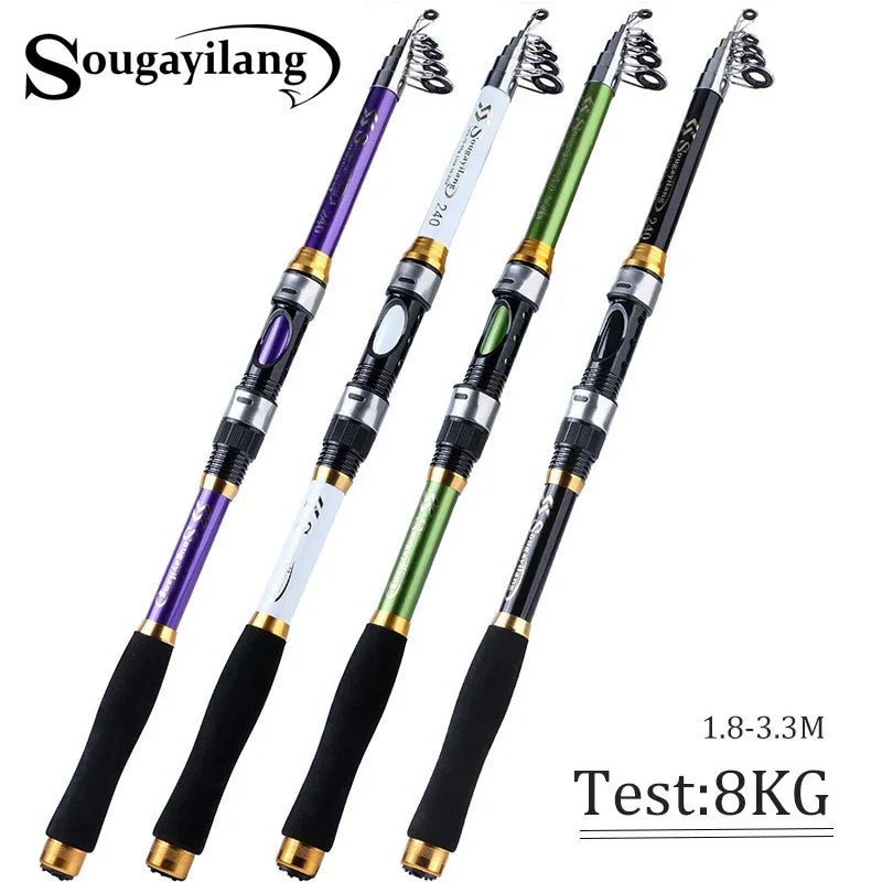 Sougayilang 1.8-3.3M Telescopic Fishing Rods 6-8 Sections Ultralight Glass Fiber Carp Fishing Rods Spinning Pole Fishing Tackle