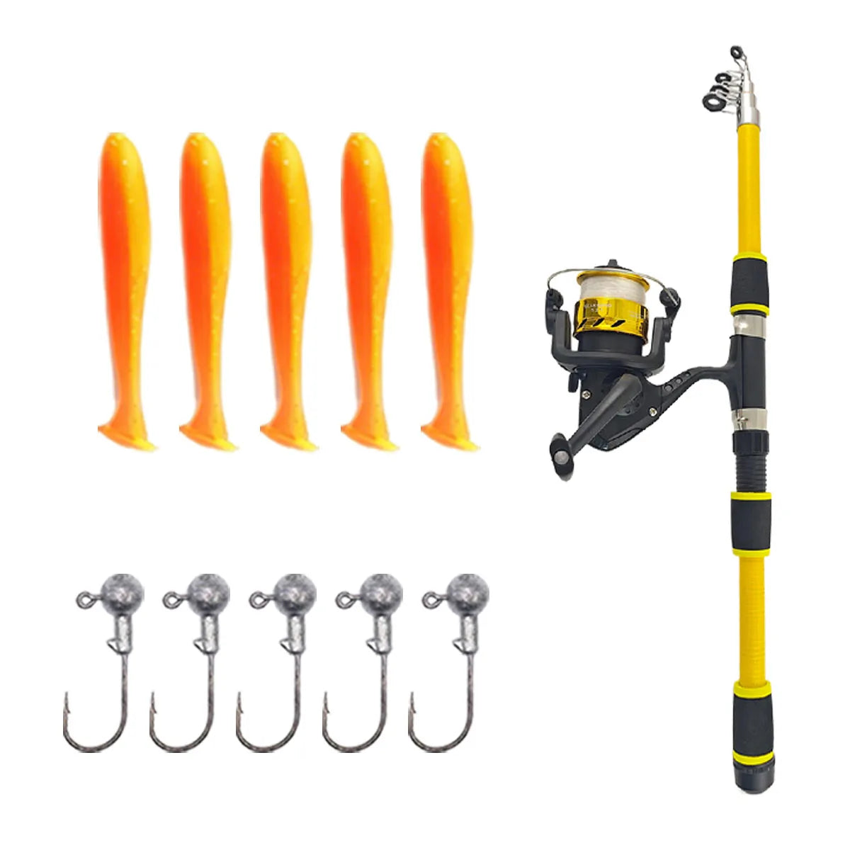 Telescopic Fishing Rod、Jig Head Hook、T Tail Soft Lure