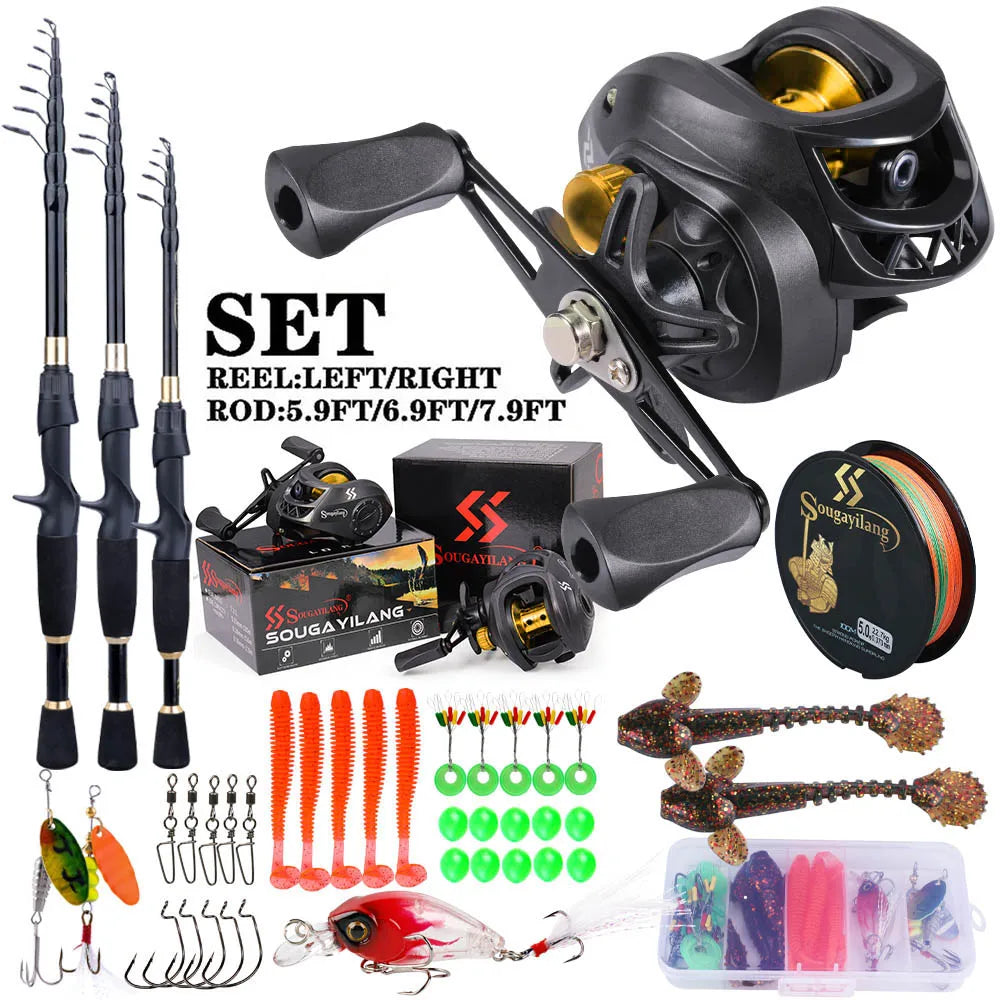 Sougayilang 1.8-2.4m Telescopic Casting Fishing Combo Portable Ultralight Rod and 7.2:1 Gear Ratio Fishing Reel Fishing Combo