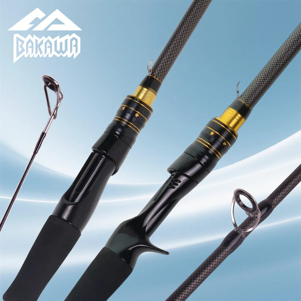 BAKAWA Black Cool Texture Spinning Fishing Rod 1.9/2.1M 4-Section Portable Travel Rod Fishing Casting Medium Ultralight Lure Rod