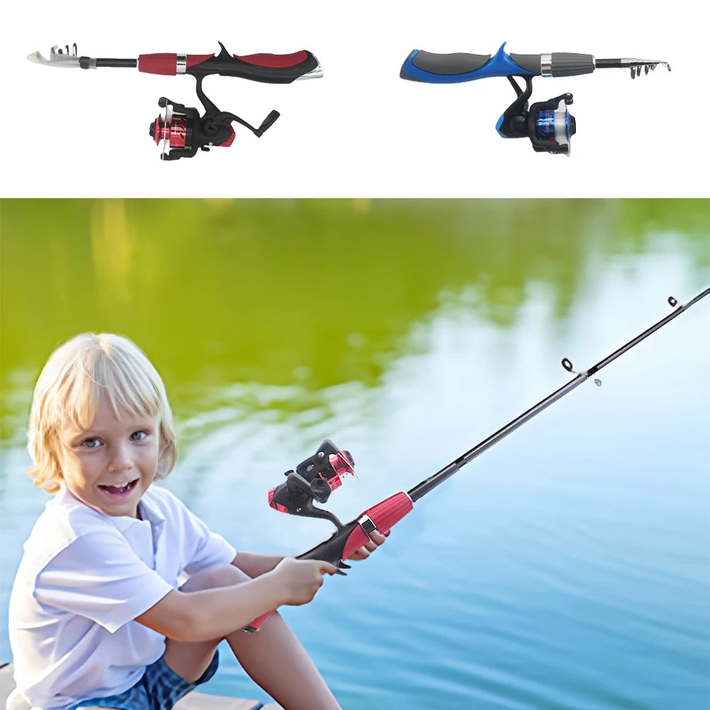 2Pcs Kids Telescopic Fishing Rod Set Portable Child Pole With Spinning Reel Lures Hooks Tackle Kit For Freshwater Saltwater