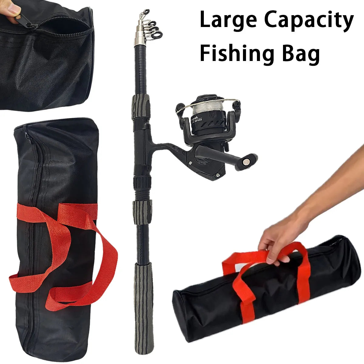 Telescopic Spinning Fishing Rod Reel Combo with Frog Lures Hard Baits Storage Bag Portable Beginner Outdoor Fishing Tackle Kit