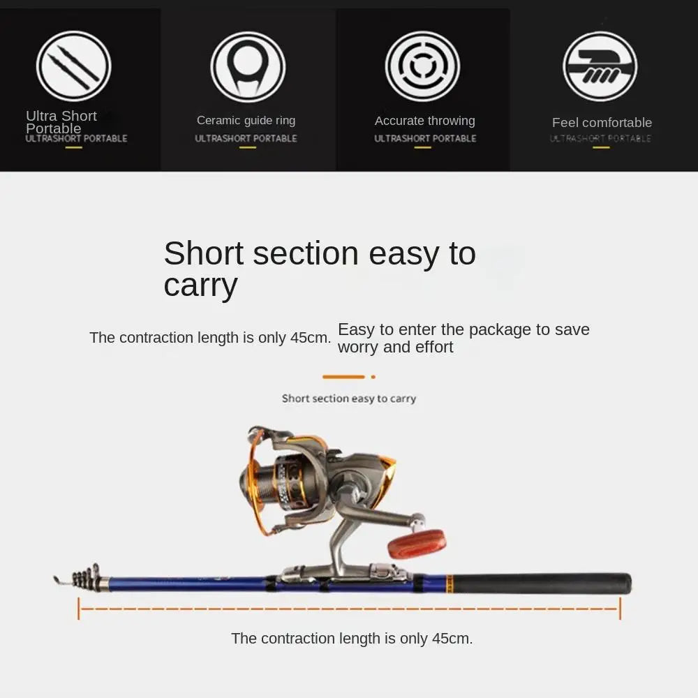 1.5/1.8/ 2.1 /2.4 /2.7m Telescopic Fishing Rod Telescopic Spinning Retractable Carbon Material Fishing Rod Ultrashort