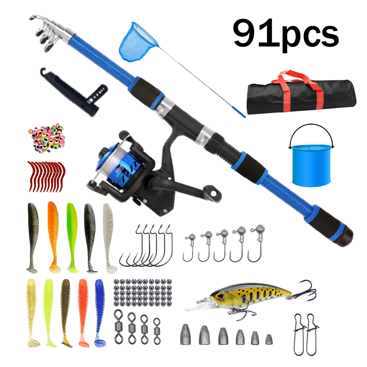 91/86Pcs Beginner Fishing Combo 1.8m - Kids Telescopic Rod, Reel & Accessories for Outdoor Lake & Pond Fishing