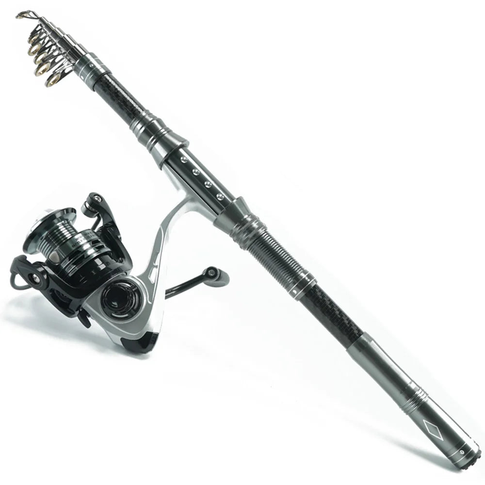 BRAVMACK Carbon Fiber Telescopic Fishing Rod Combo 82.68" Includes Reel Lures Hooks Dual Layer Tackle Bag Fishing Gear