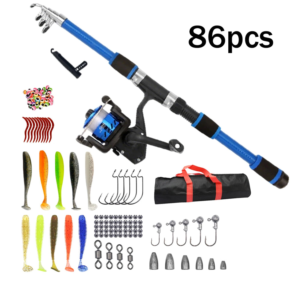 91/86Pcs Beginner Fishing Combo 1.8m - Kids Telescopic Rod, Reel & Accessories for Outdoor Lake & Pond Fishing