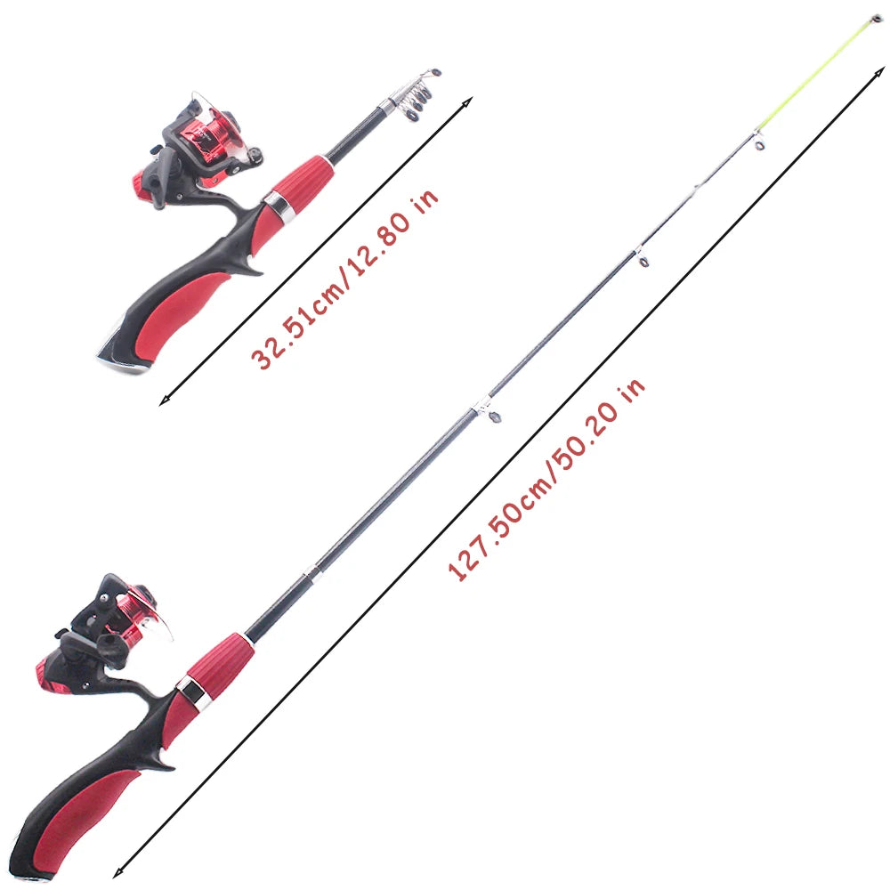 2Pcs Kids Telescopic Fishing Rod Set Portable Child Pole With Spinning Reel Lures Hooks Tackle Kit For Freshwater Saltwater