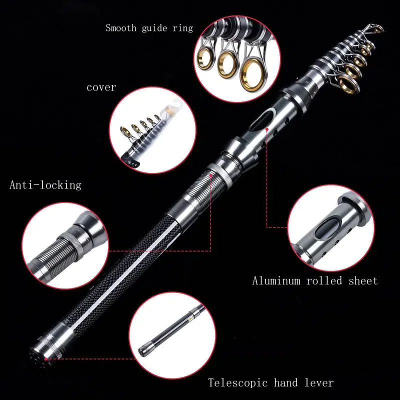 Ultra Light Telescopic Carbon Fishing Rod Portable Travel Spinning Pole Sea Casting Rod for Outdoor Carp Fishing Tackle