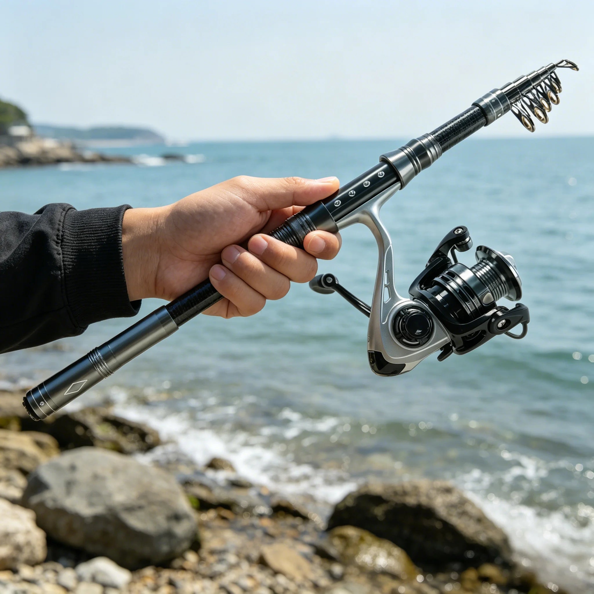 BRAVMACK Carbon Fiber Telescopic Fishing Rod Combo 82.68" Includes Reel Lures Hooks Dual Layer Tackle Bag Fishing Gear