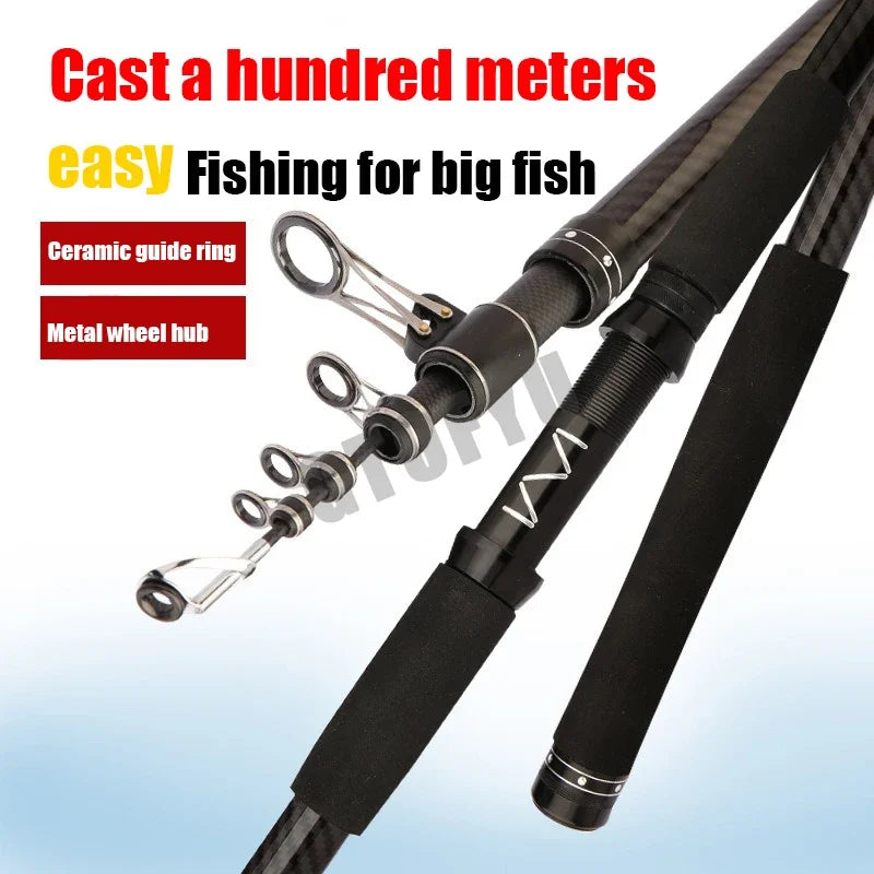 3.6M-4.5M Telescopic Fishing Rod Carbon Portable Spinning Fishing Pole for Boat Saltwater Freshwater Surfcasting Baitcasting R