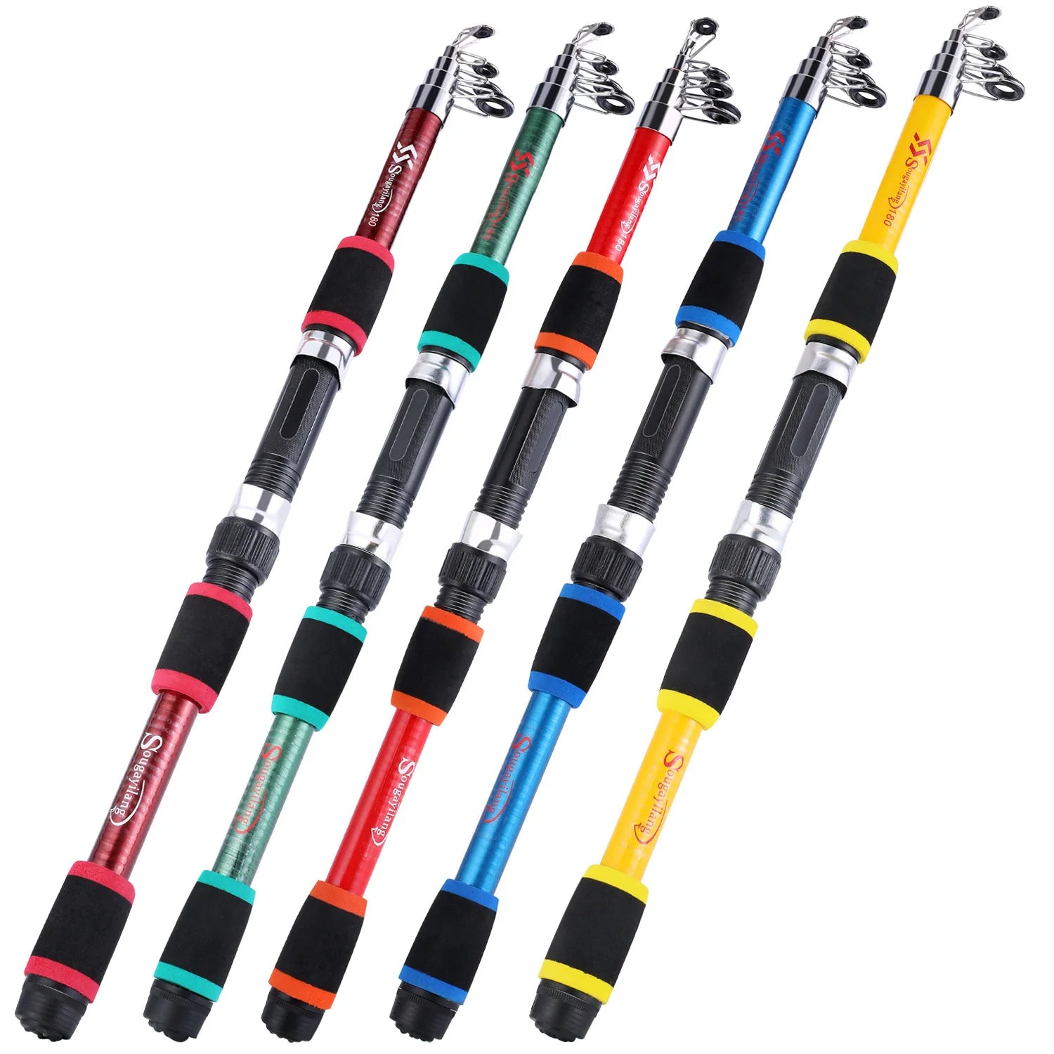 Sougayilang 1.8m Glass Fishing Rod with Five Colors and Six Sections Telescopic Fishing Rod Portable Tourist Fishing Pole