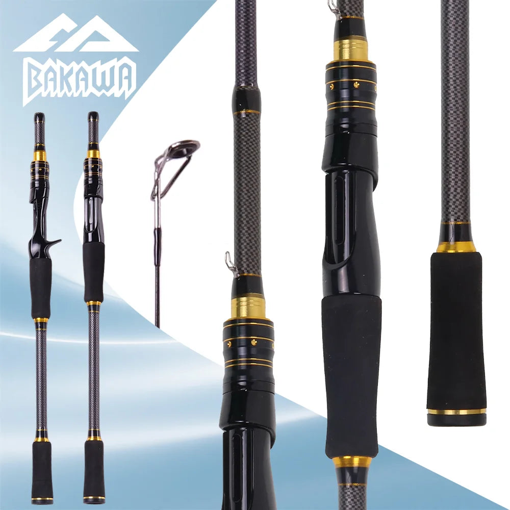 BAKAWA Black Cool Texture Spinning Fishing Rod 1.9/2.1M 4-Section Portable Travel Rod Fishing Casting Medium Ultralight Lure Rod