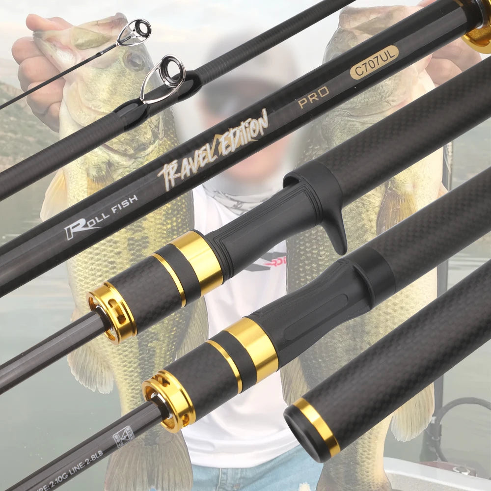 ROLLFISH UL Power Telescopic Carbon Fiber Travel Fishing Rod For Bass Trout Fishing Freshwater Saltwater High Sensitivity Rod