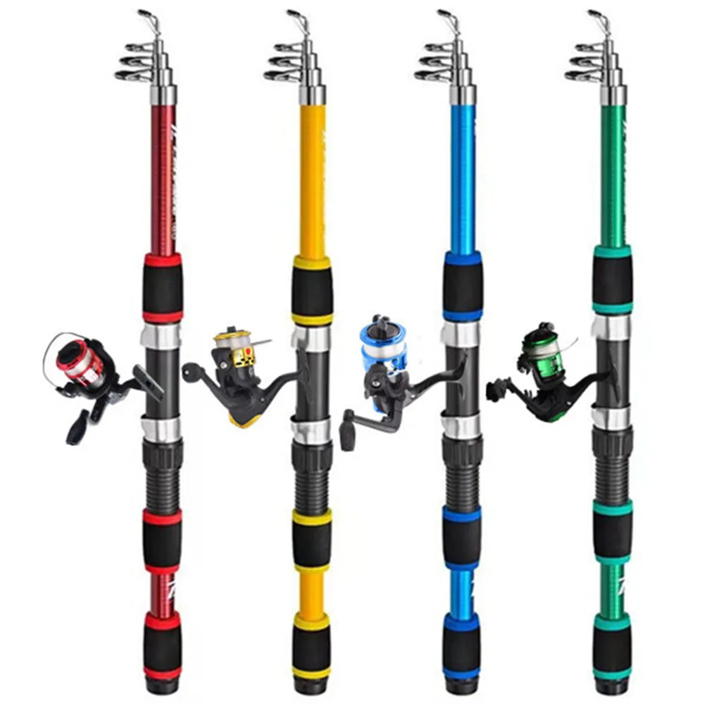 Fishing Pole Set Full Kits Telescopic Fishing Rod Reel For Combo Full Kit Rod Pole Spinn Reel Gear Set Carpfishing Accessories