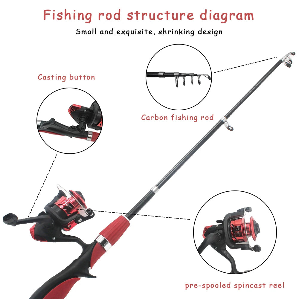 2Pcs Kids Telescopic Fishing Rod Set Portable Child Pole With Spinning Reel Lures Hooks Tackle Kit For Freshwater Saltwater
