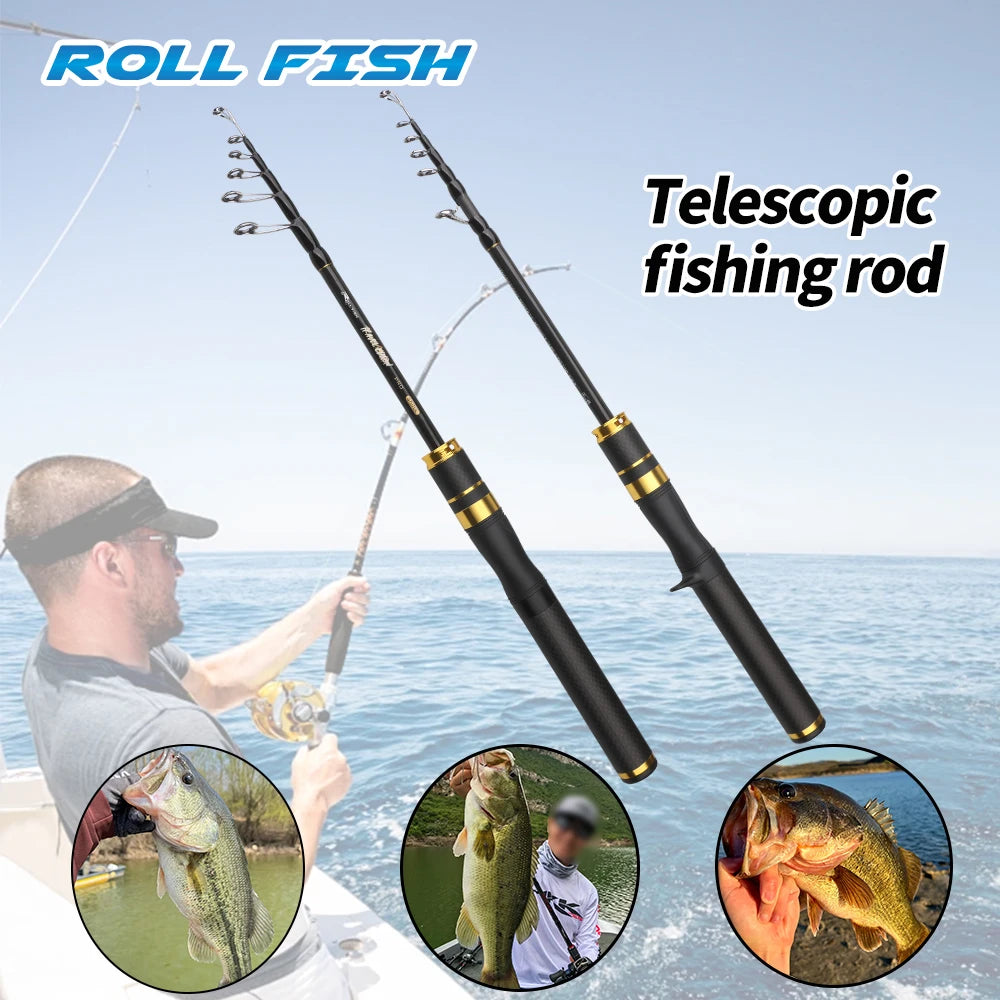 ROLLFISH UL Power Telescopic Carbon Fiber Travel Fishing Rod For Bass Trout Fishing Freshwater Saltwater High Sensitivity Rod
